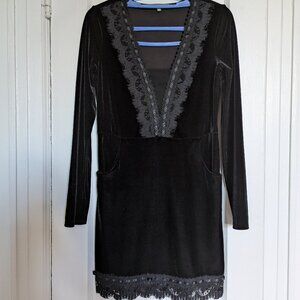Matty M Black Velvet and Lace Dress XS with Pockets
